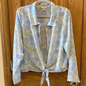 VINTAGE Christopher & Banks Blue Green Floral Tie-Front Blouse